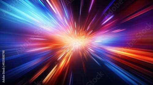Abstract colorful lines converge into a bright light, creating a dynamic and energetic background.