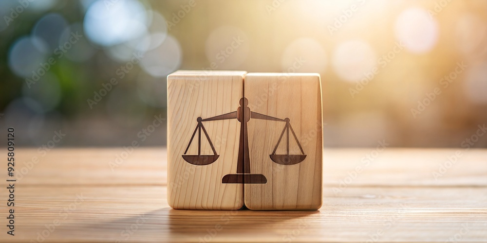 Business ethics Behavior and manners concept. ethical corporate culture, Business integrity and moral. Justice symbol on wooden block.