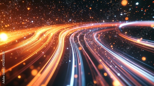 Dynamic light trails in various colors creating a futuristic, vibrant, and abstract background with motion and energy.