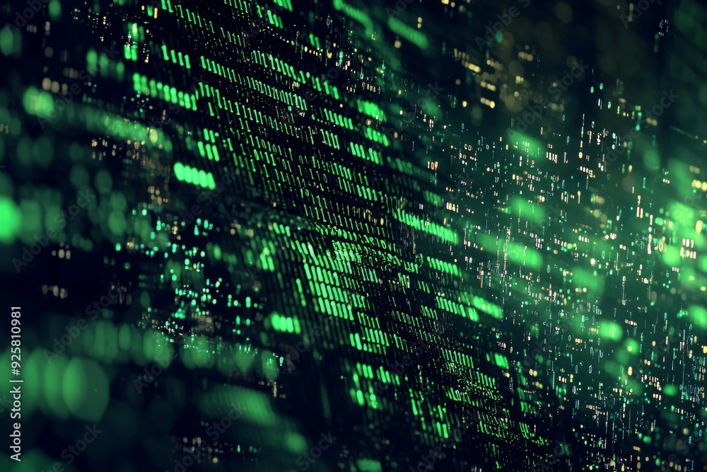 Green Dark Binary Code with Data Streaming Background created with Generative AI Green Dark Binary Code with Data Streaming Background created with Generative AI