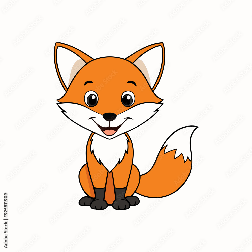 Obraz premium Fox isolated on white, fox vector illustration, pet vector art, fox silhouette, animal vector icon, cute smiling fox line art, eps