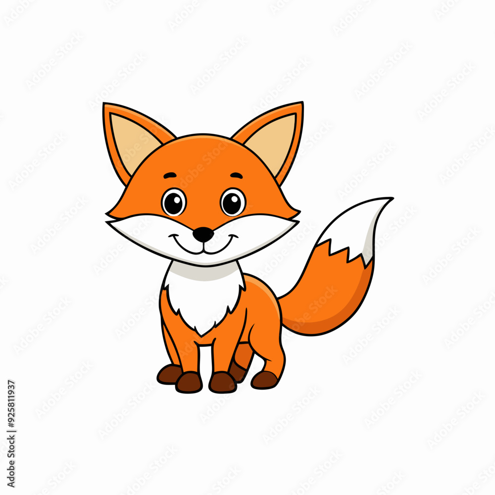 Obraz premium Fox isolated on white, fox vector illustration, pet vector art, fox silhouette, animal vector icon, cute smiling fox line art, eps
