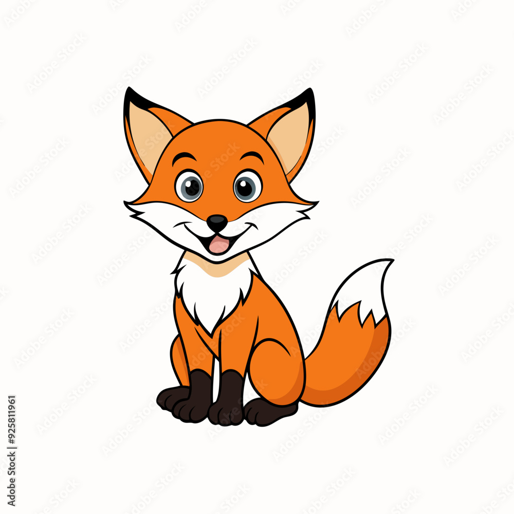 Obraz premium Fox isolated on white, fox vector illustration, pet vector art, fox silhouette, animal vector icon, cute smiling fox line art, eps
