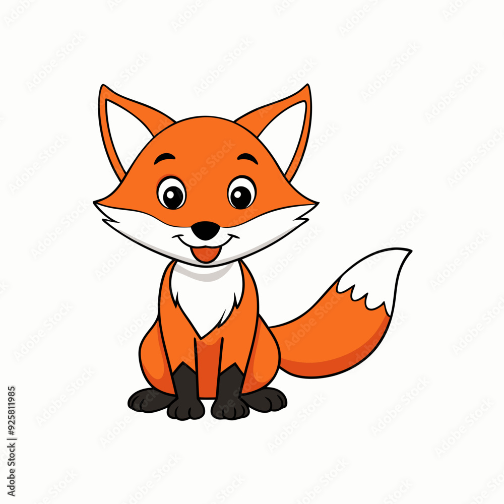 Obraz premium Fox isolated on white, fox vector illustration, pet vector art, fox silhouette, animal vector icon, cute smiling fox line art, eps