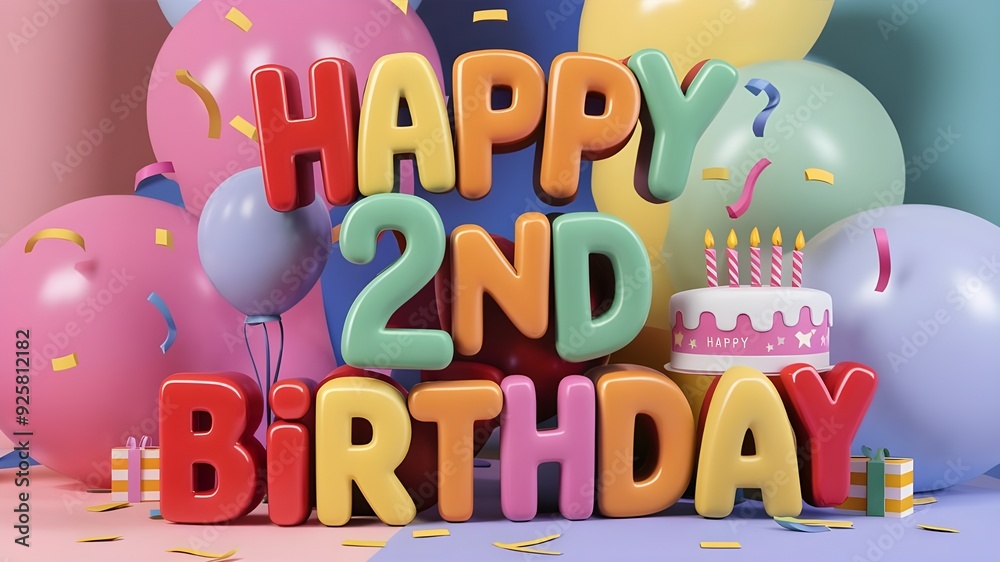 Happy 2nd birthday with balloons and party decorations Happy 2nd birthday with balloons and party decorations