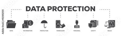 Data protection icon infographic illustration concept with icon of data, information, protection, permission, personal, safety and rules icon live stroke and easy to edit 