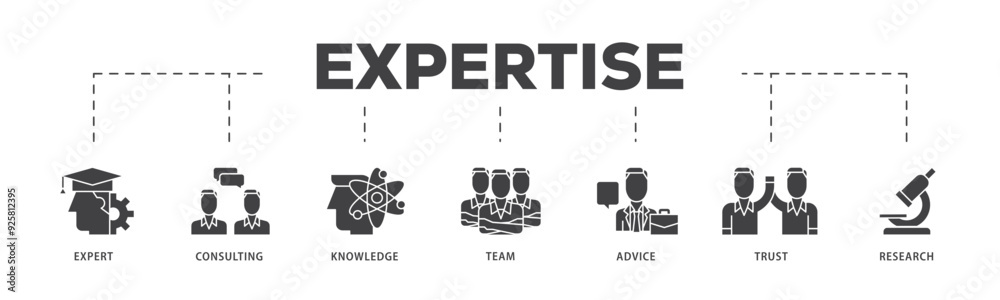 Expertise icon infographic illustration concept with icon of expert, consulting, knowledge, team, advice, trust, and research icon live stroke and easy to edit 