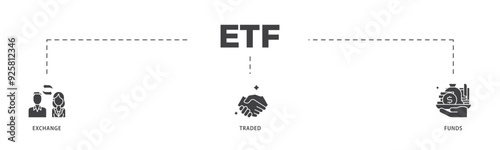 ETF icon infographic illustration concept with icon of money, cash flow, trading, transaction, bank, accounting, and growth icon live stroke and easy to edit 