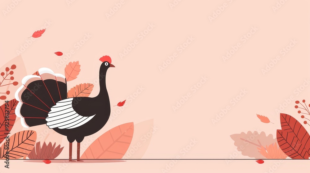 Obraz premium Turkey in a yard with a plain background, minimalist approach, basic shapes, 2D vector, soft pastel tones