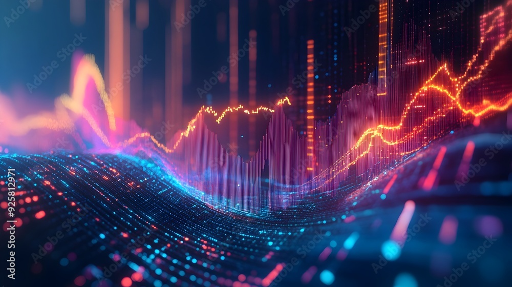 Fototapeta premium Futuristic Market Trend Analysis with Flowing Data Lines and 3D