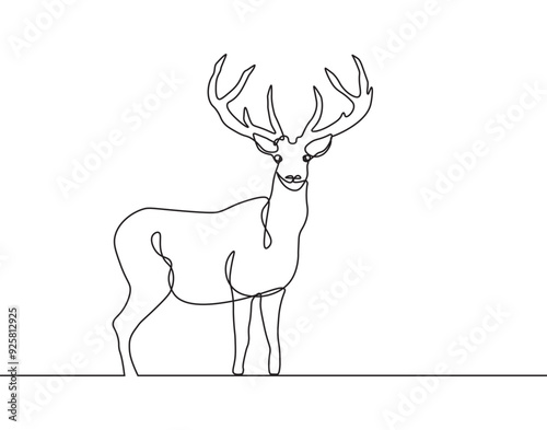 One continuous drawing of a deer. Deer continuous line drawing. Deer single line draw graphic vector