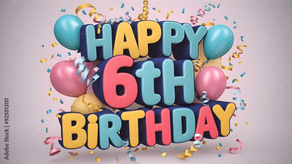 Happy 6th birthday with vibrant balloons