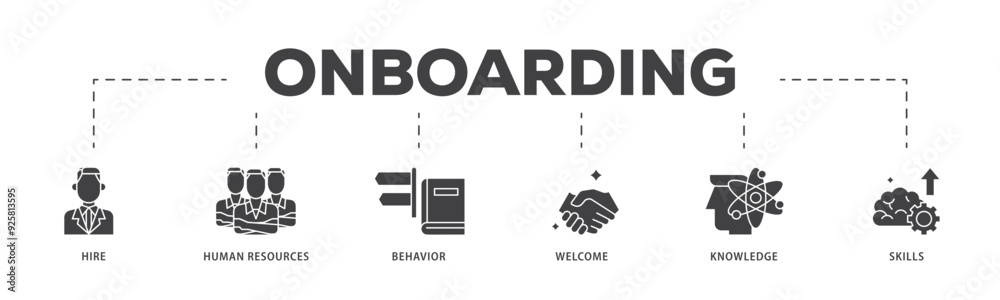 Onboarding icon infographic illustration concept with icon of behavior, welcome, knowledge, and skills icon live stroke and easy to edit Onboarding icon infographic illustration concept with icon of behavior, welcome, knowledge, and skills icon live stroke and easy to edit