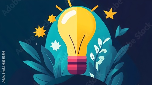 Glowing Light Bulb Surrounded by Lush Foliage Symbolizing Eco Friendly Innovation and Sustainable Solutions
