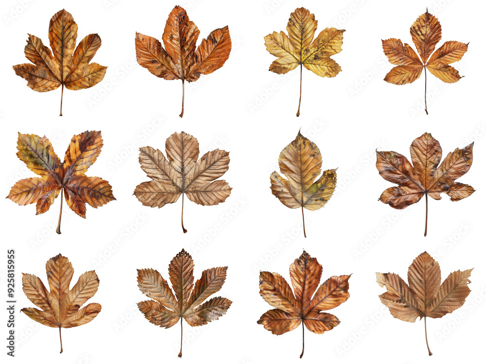 Obraz premium Twelve Brown and Yellow Horse Chestnut Leaves
