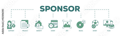 Sponsor icon infographic illustration concept with icon of film, sport, event, music, art, benefit, project, support icon live stroke and easy to edit 