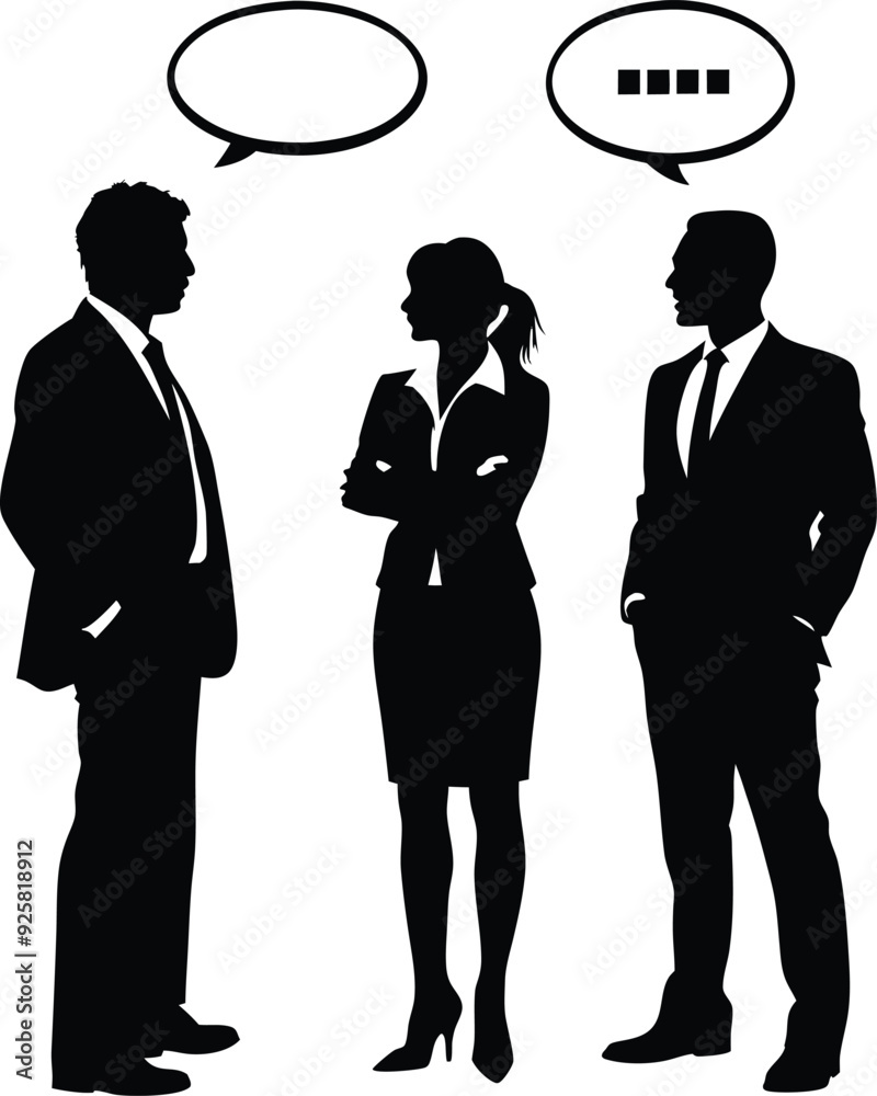 businessmen and businesswoman talking with dialog box illustration businessmen and businesswoman talking with dialog box illustration
