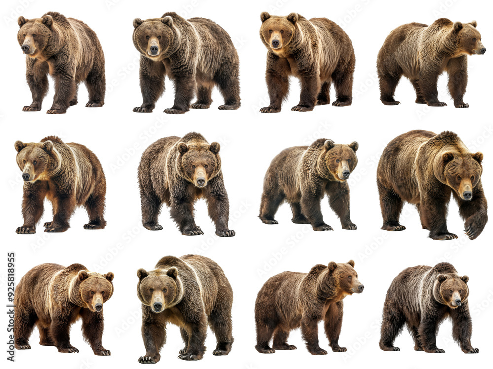 Fototapeta premium A Collection of Twelve Grizzly Bears Standing Against