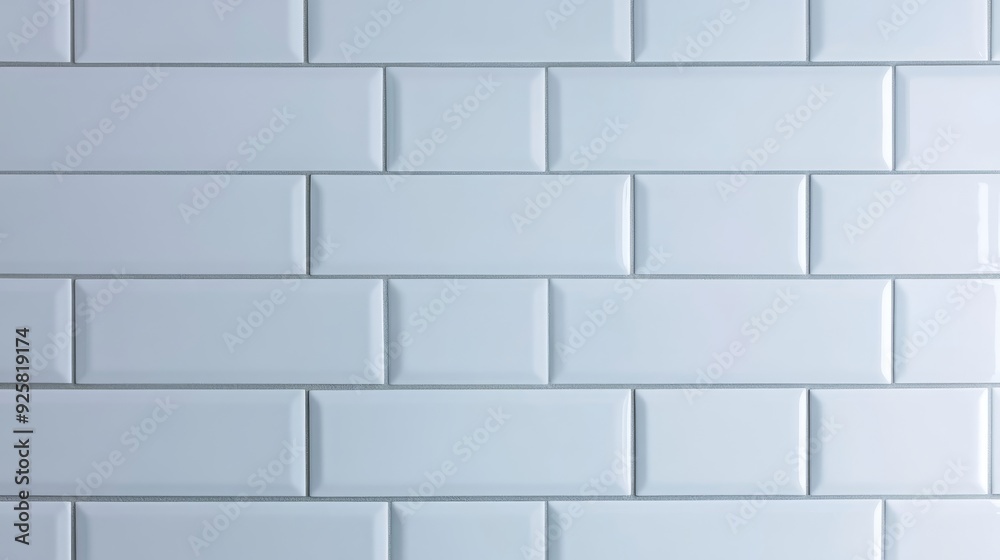 Top view of a simple white subway tile pattern, neatly aligned on a bathroom wall for a clean and contemporary look Top view of a simple white subway tile pattern, neatly aligned on a bathroom wall for a clean and contemporary look
