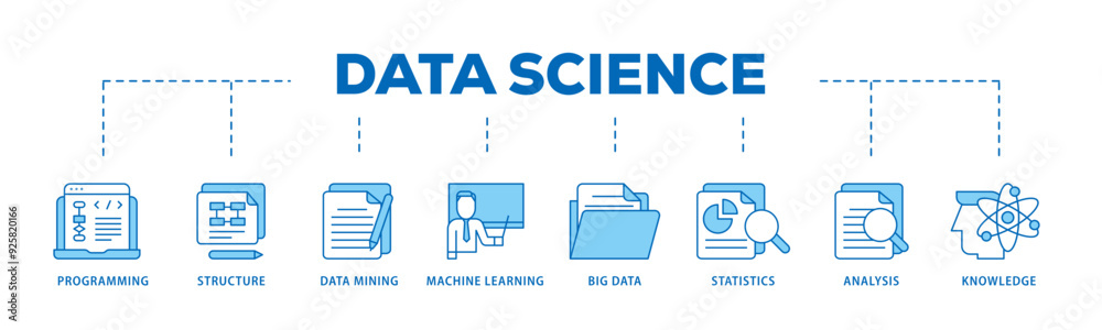 Data science icon infographic illustration concept with icon of data, classification, analyze, statistics, solving, decision and knowledge icon live stroke and easy to edit Data science icon infographic illustration concept with icon of data, classification, analyze, statistics, solving, decision and knowledge icon live stroke and easy to edit