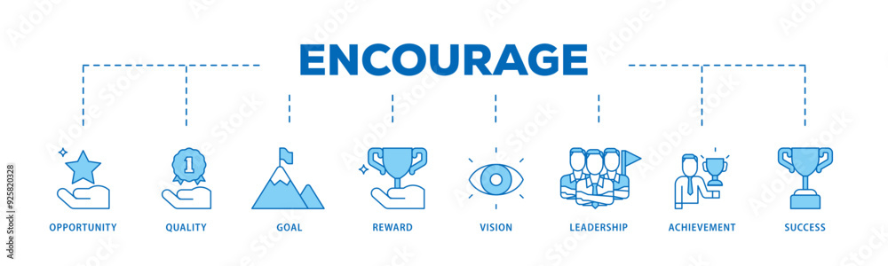 Encourage icon infographic illustration concept with icon of opportunity, quality, goal, reward, vision, leadership, achievement, success icon live stroke and easy to edit 