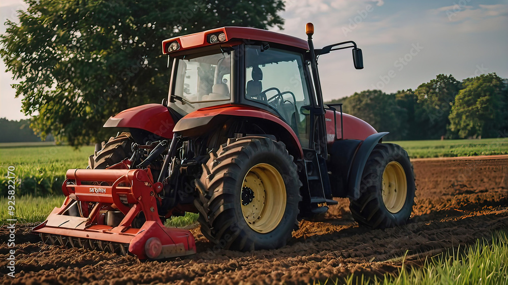Obraz premium agricultural machinery and vehicles working in the processing of agricultural fields 