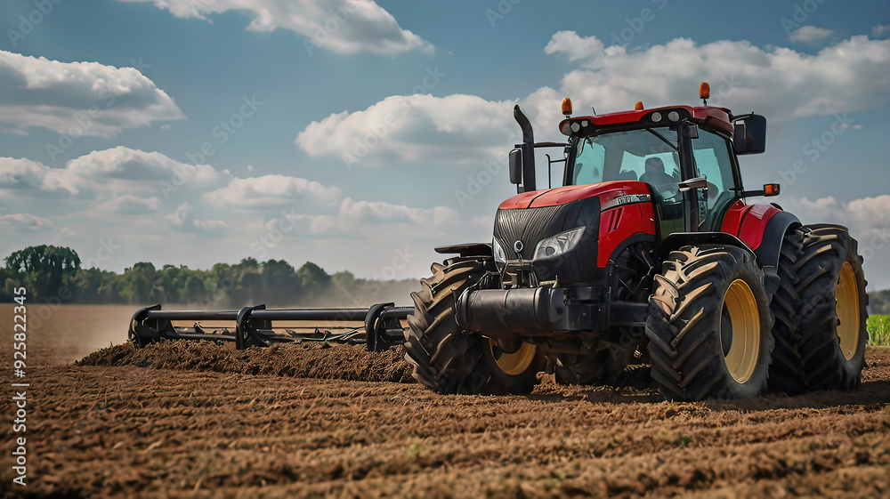 Fototapeta premium agricultural machinery and vehicles working in the processing of agricultural fields 
