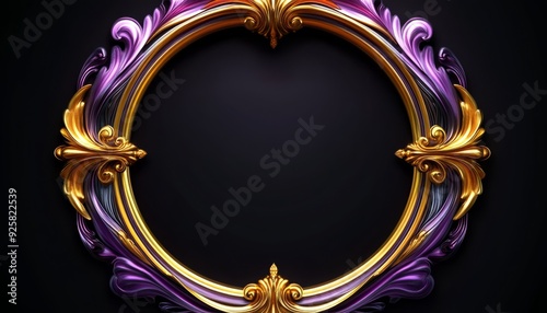 Ornate Golden and Purple Frame on Black Background