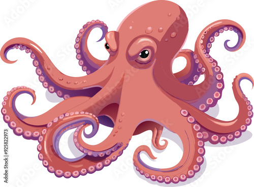 Giant pacific octopus showing powerful tentacles on white background