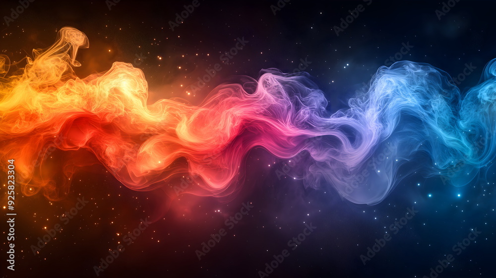 Obraz premium Abstract colorful smoke on black background with copy space. Fancy colorful cloud in space