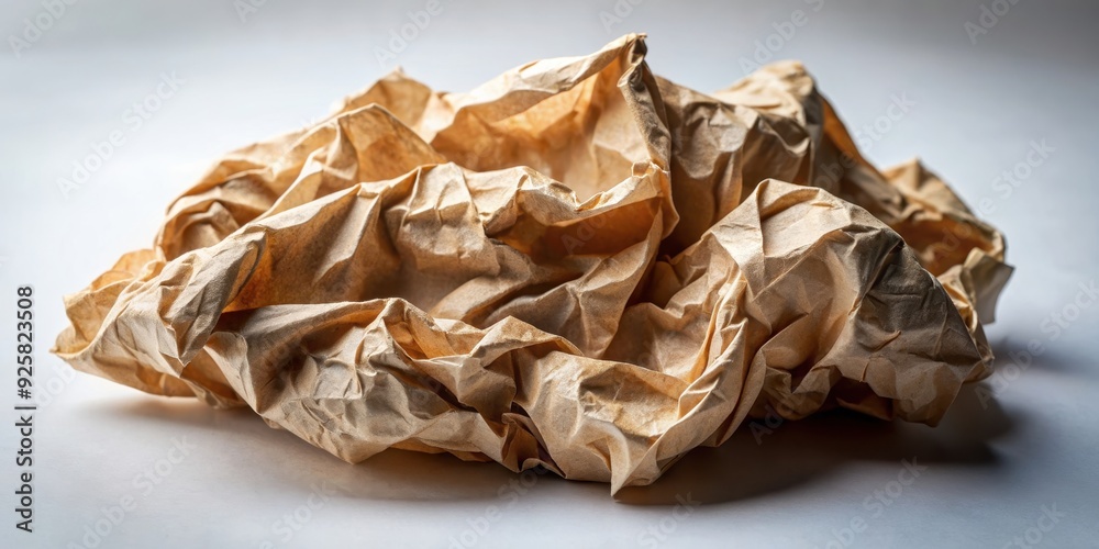 Crumpled paper with intricate folds and wrinkles, showcasing beauty in impermanence, crumpled, paper, folds