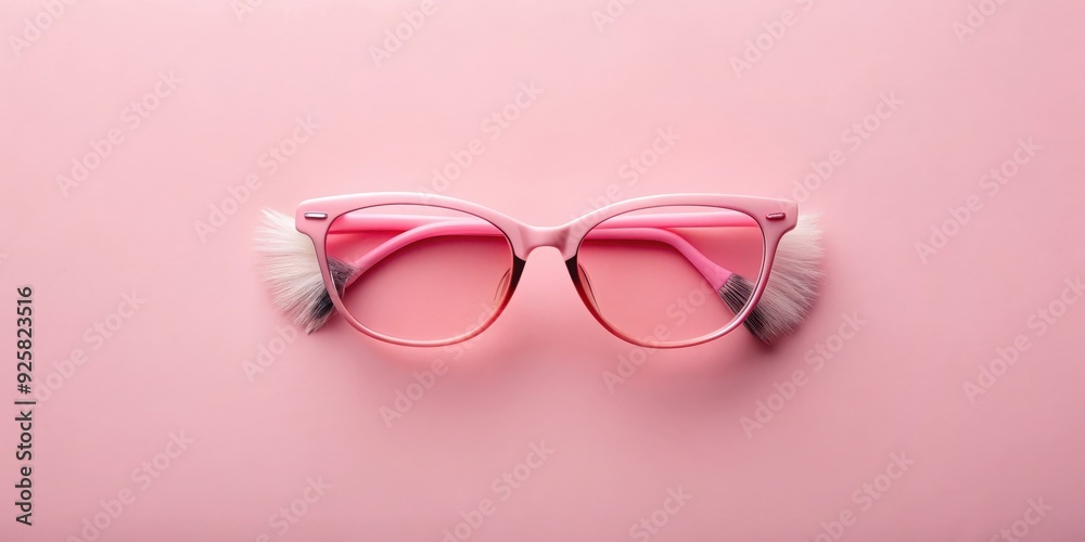 Pink eyeglasses and false eyelashes on a soft pink background, modern layout , pink, eyeglasses, false eyelashes, soft Pink eyeglasses and false eyelashes on a soft pink background, modern layout , pink, eyeglasses, false eyelashes, soft