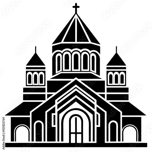 church of the holy cross isolated on white, tsminda sameba vector illustration, christan vector art, bottle silhouette, tsminda sameba vector icon, tsminda sameba line art,eps 