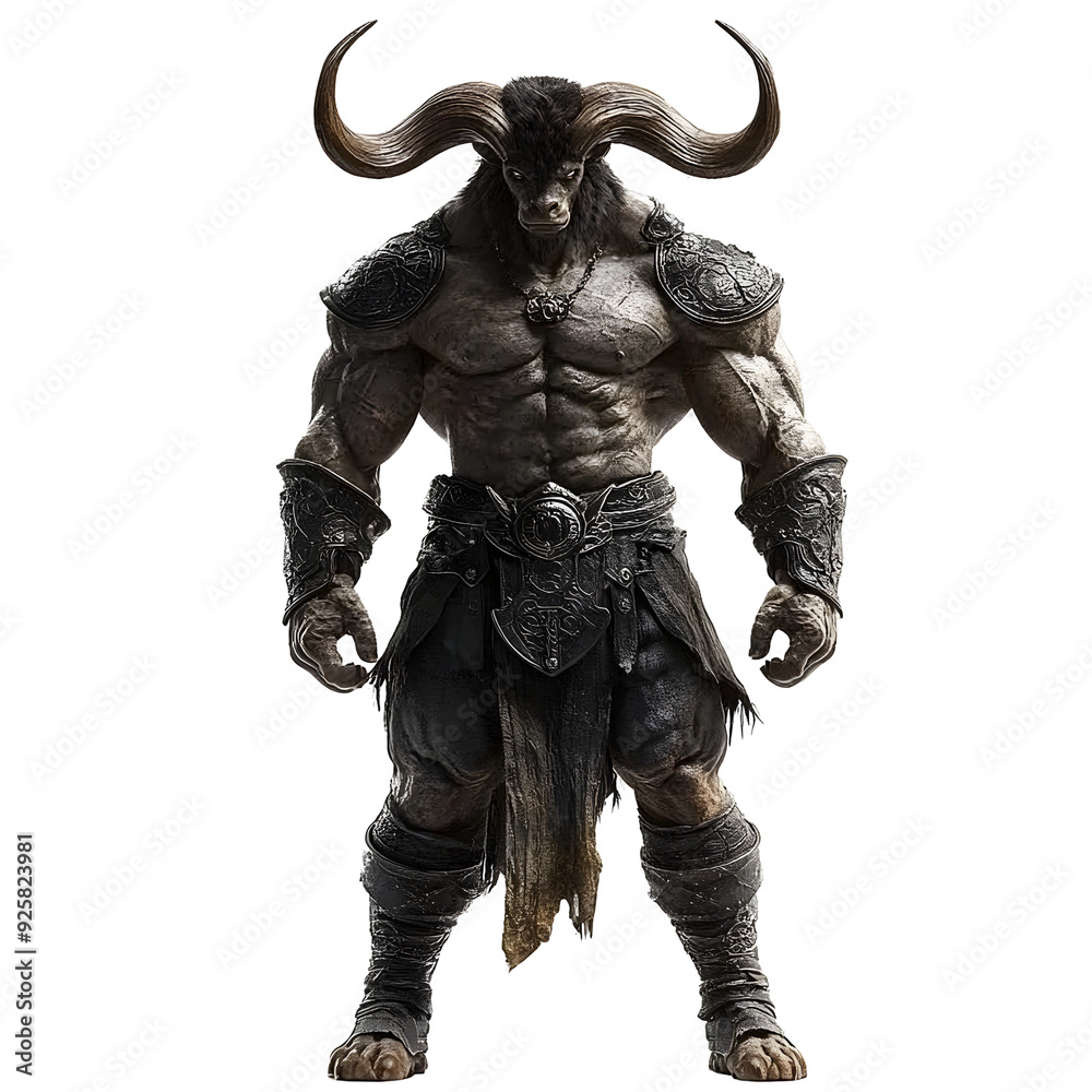 Rendering of a Powerful and Menacing Minotaur Creature on Plain Background Rendering of a Powerful and Menacing Minotaur Creature on Plain Background