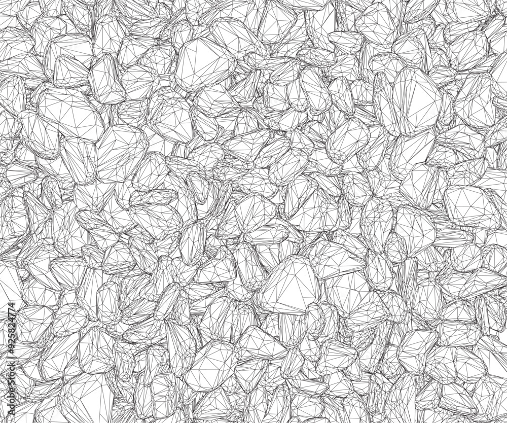 Fototapeta premium Wireframe background with many stones from black lines isolated on white background. Vector illustration.