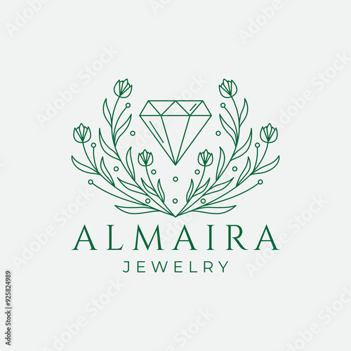 diamond jewelry logo with floral beauty vector icon symbol minimalist design