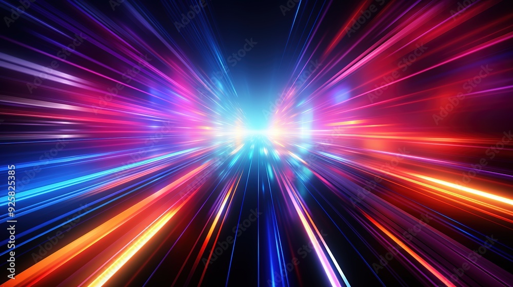 Abstract glowing lines converging towards a bright light.