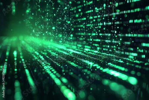 Green Dark Binary Code with Data Streaming Background created with Generative AI