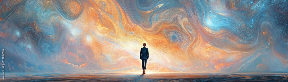 A person stands alone under a vibrant, swirling sky, representing exploration, solitude, and the beauty of nature. A person stands alone under a vibrant, swirling sky, representing exploration, solitude, and the beauty of nature.