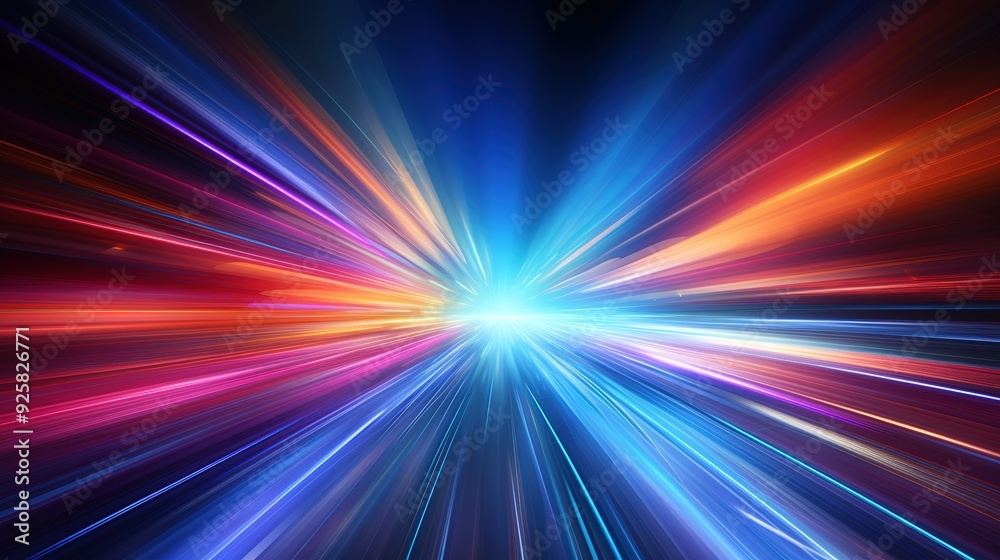 Abstract light streaks converging towards a bright center, representing speed and energy. Abstract light streaks converging towards a bright center, representing speed and energy.