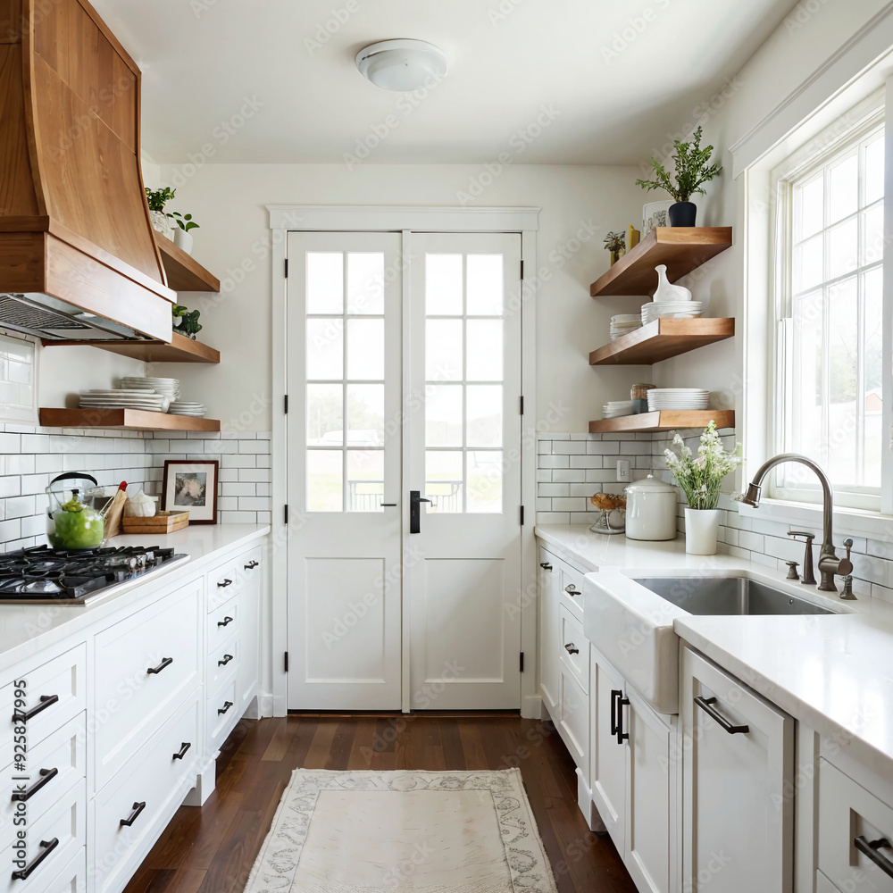 Modern Farmhouse Kitchen with Open Shelves and White Cabinets Modern Farmhouse Kitchen with Open Shelves and White Cabinets