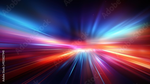 Abstract motion blur background with vibrant red, blue, and orange lights.