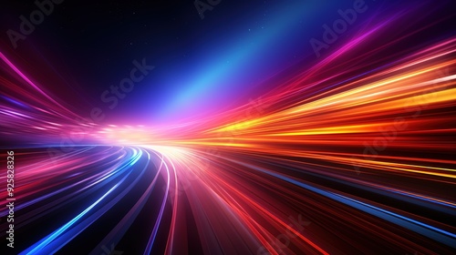 Abstract motion blur with red, blue, and yellow lights.