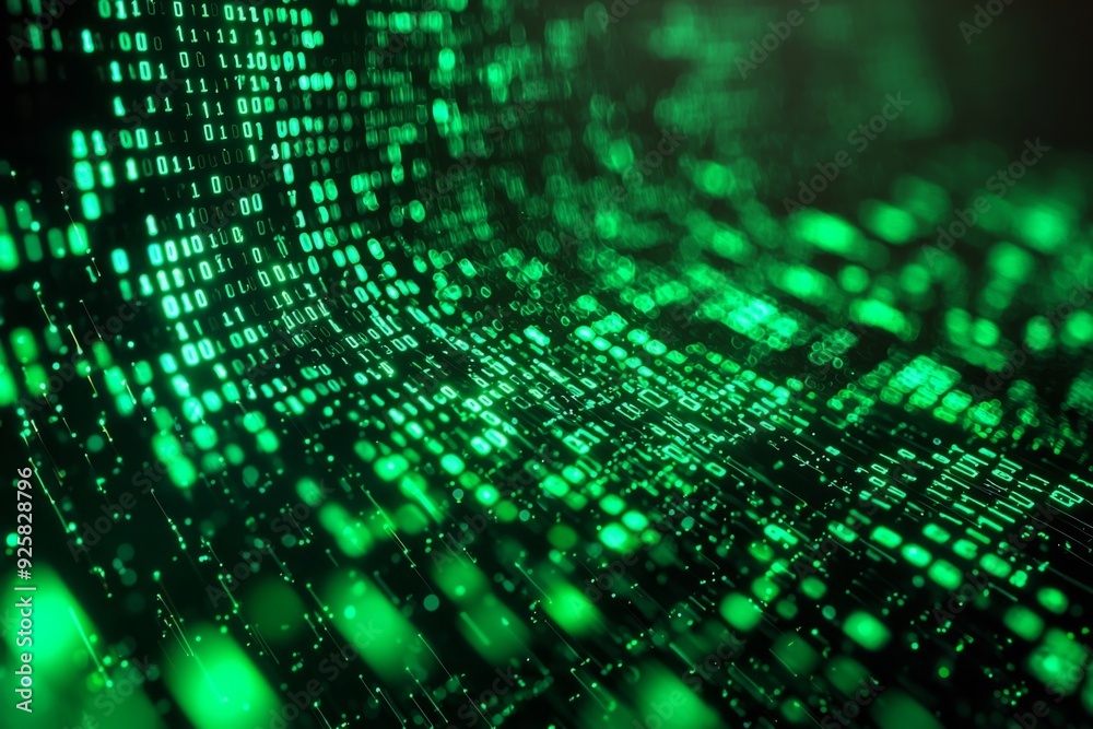 Green Dark Binary Code with Data Streaming Background created with Generative AI