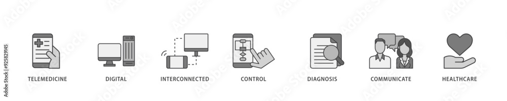 Digital health icon infographic illustration concept with icon of e health, telemedicine, interconnected, smartwatch, diagnosis, email, and medical app icon live stroke and easy to edit Digital health icon infographic illustration concept with icon of e health, telemedicine, interconnected, smartwatch, diagnosis, email, and medical app icon live stroke and easy to edit