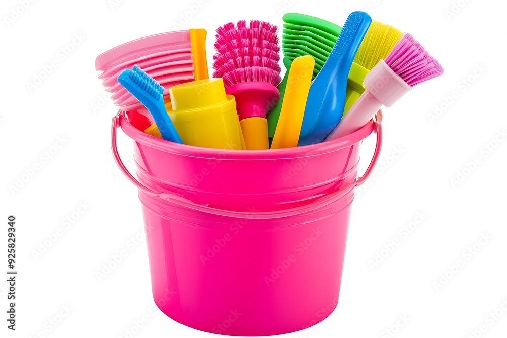 Detergents and cleaning products in bucket isolated on white background Detergents and cleaning products in bucket isolated on white background