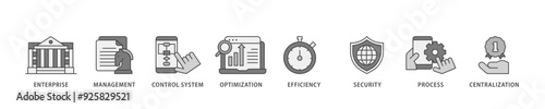 Industrial control system icon infographic illustration concept with icon of enterprise, management, control system, optimization, efficiency icon live stroke and easy to edit 