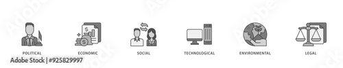 Pestel icon infographic illustration concept with icon of governance, finance, network, automation, ecology, law statement icon live stroke and easy to edit 