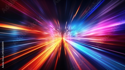 Abstract speed lines in blue, pink, red and orange colors.