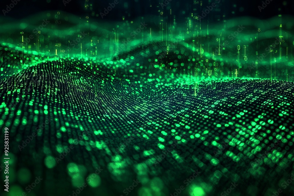 Green Dark Binary Code with Data Streaming Background created with Generative AI Green Dark Binary Code with Data Streaming Background created with Generative AI